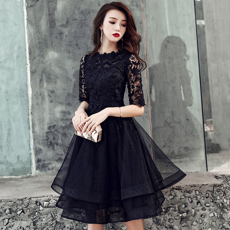 Black lace short prom dress homecoming dress 8244