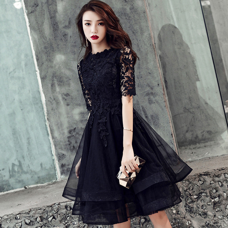 Black lace short prom dress homecoming dress 8244