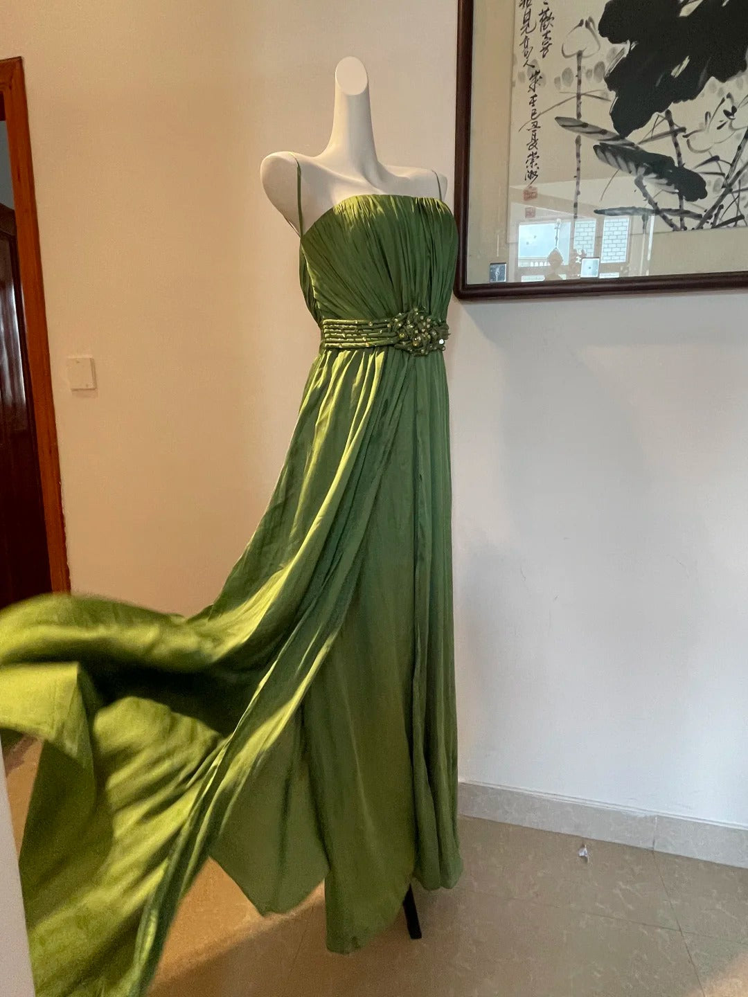 Green elegant fashion long satin Prom dresses evening dress birthday party dress gh4945