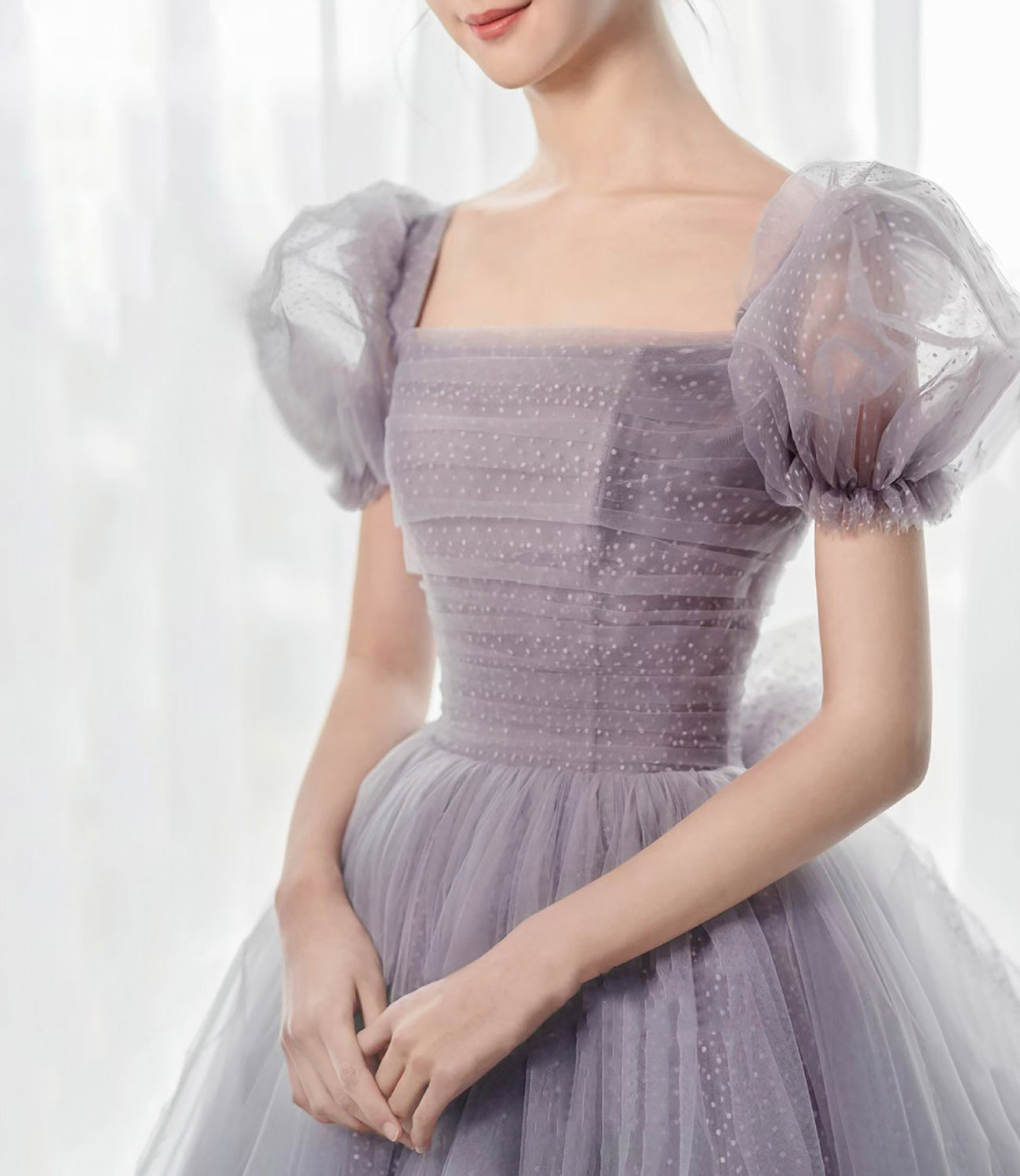 Purple tulle long prom dress A line evening gown 10308