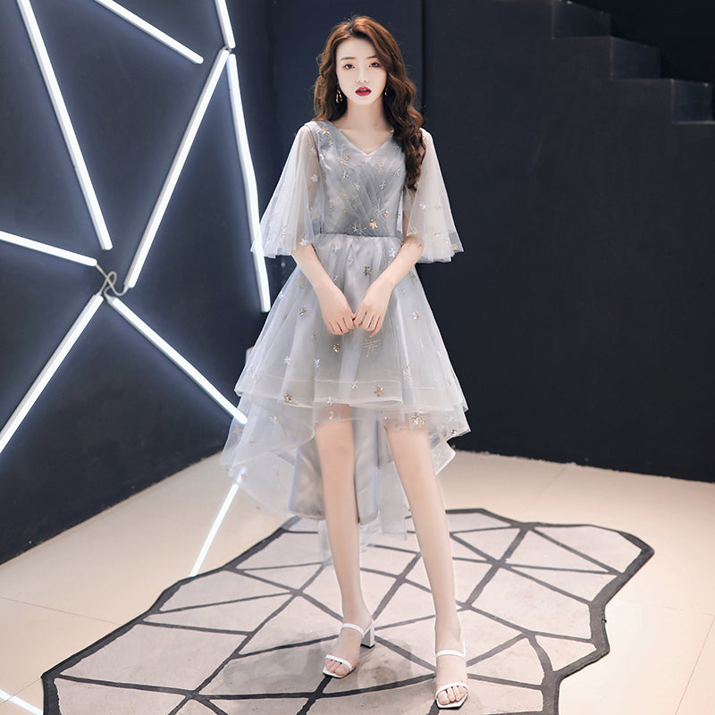Cute high low prom dress gray homecoming dress 8230