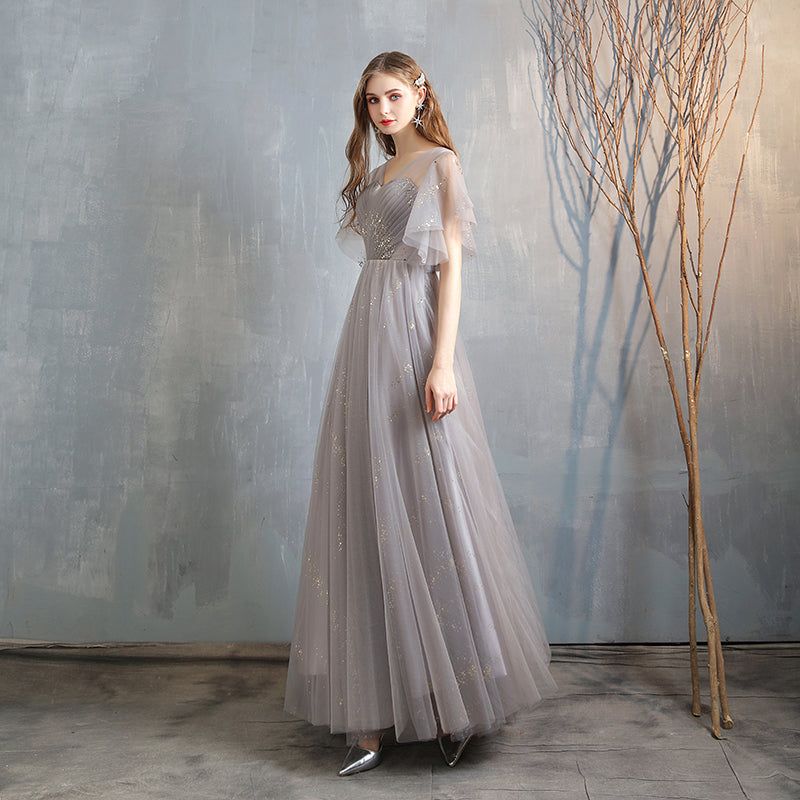 Cute tulle long prom dress simple evening dress 8245