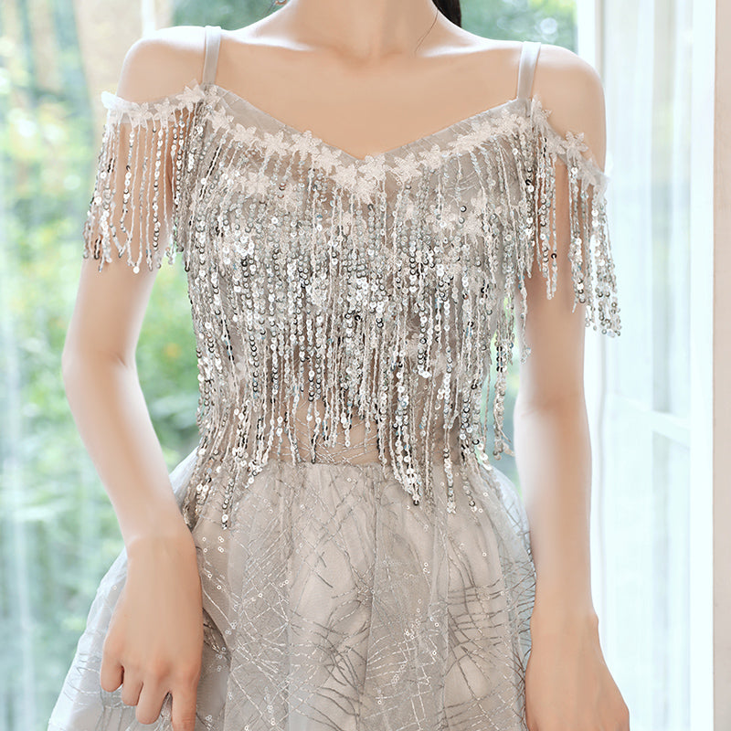 Gray sequins short prom dress evening dress 8326