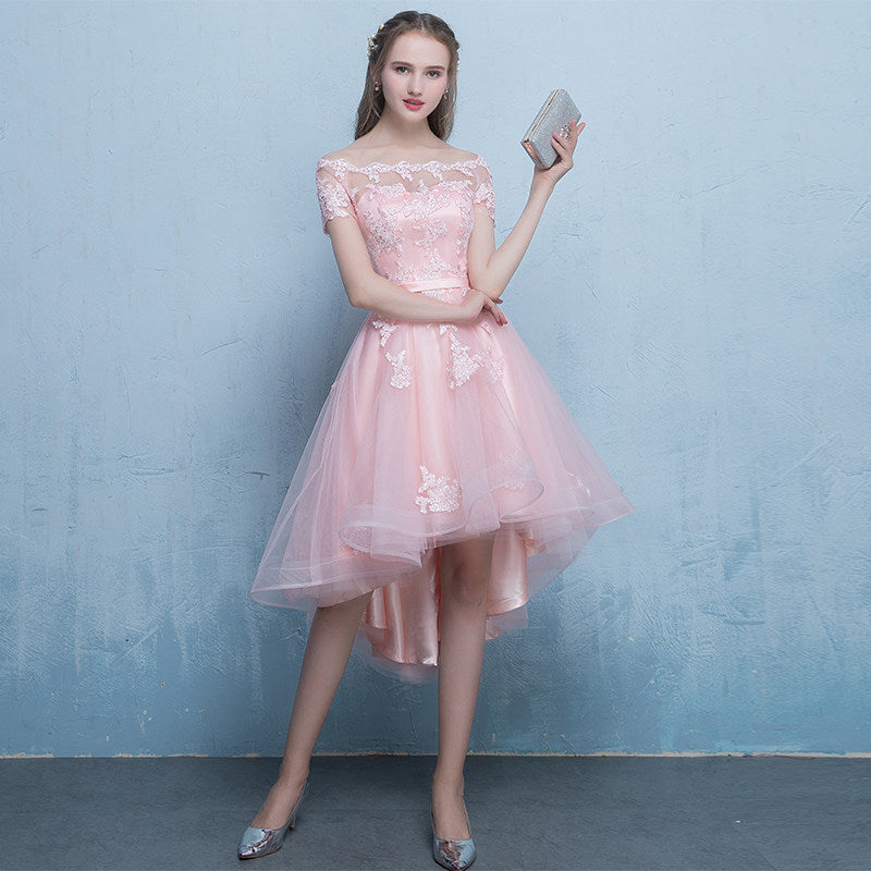 Cute pink tulle lace short prom dress party dress 8311
