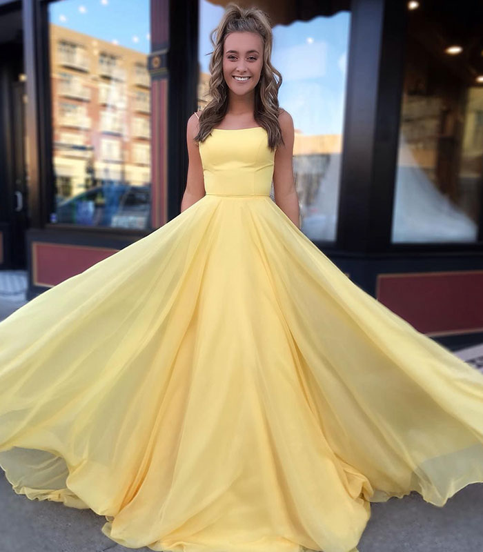Yellow chiffon long prom dress evening dress 8189