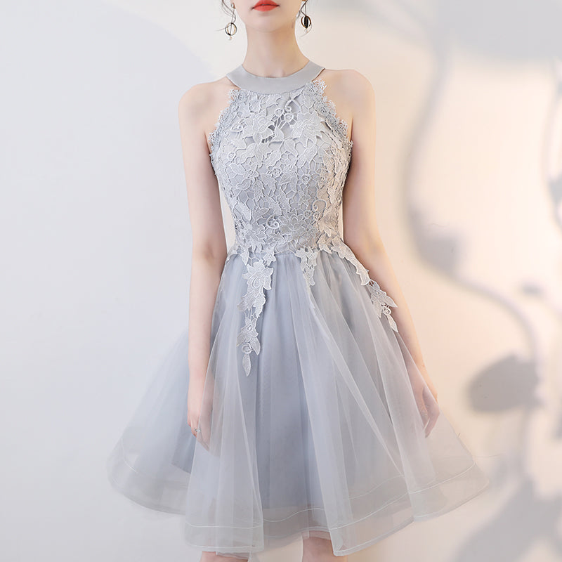 Cute gray lace short prom dress homecoming dress 8330