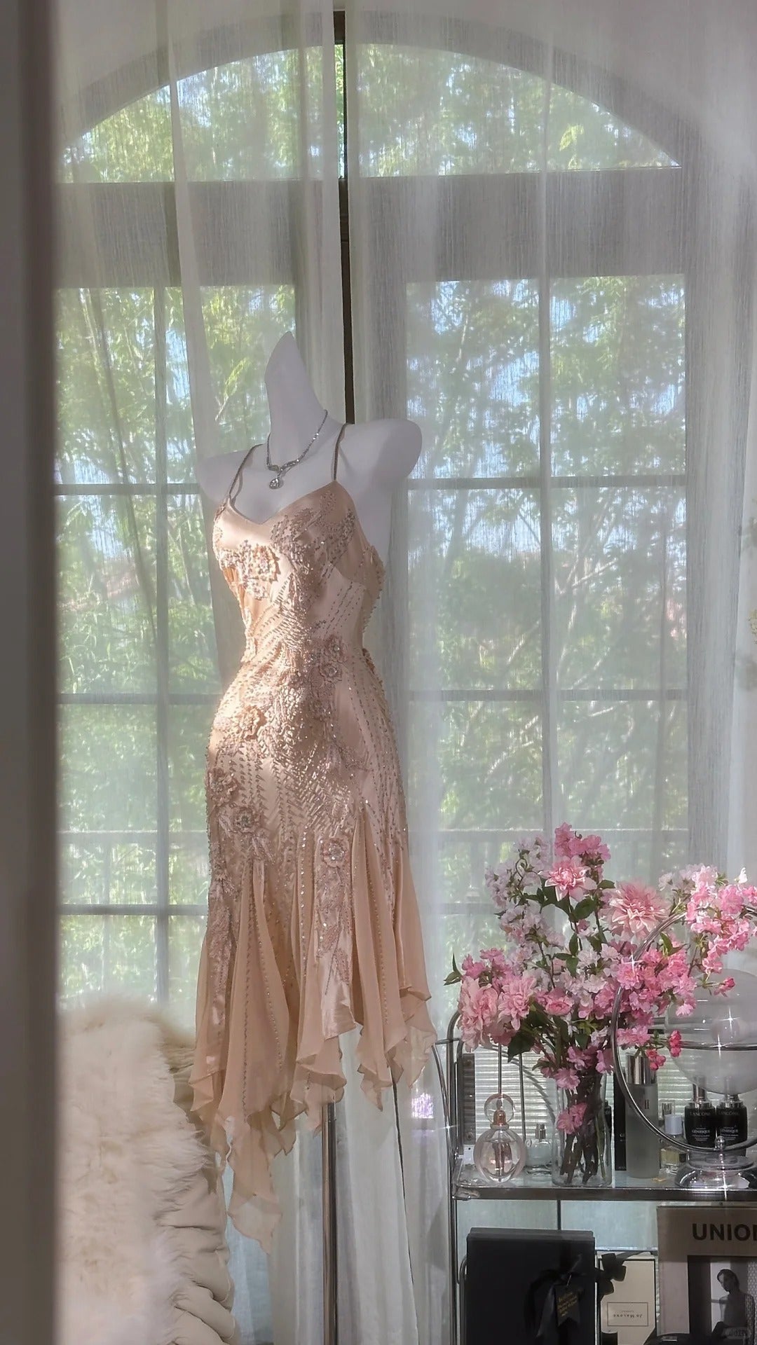 Pink Gorgeous Exquisite Floral Delicate Beading Long Chiffon Homecoming Dress Ball Gown Evening Gown Party Dress gh4160