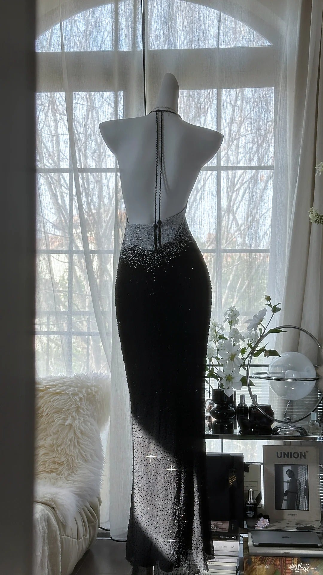 Black Silver Gorgeous Shiny Fashion Gradient Suspender Long Sequin Prom Dress Evening Dress Party Dress gh4004