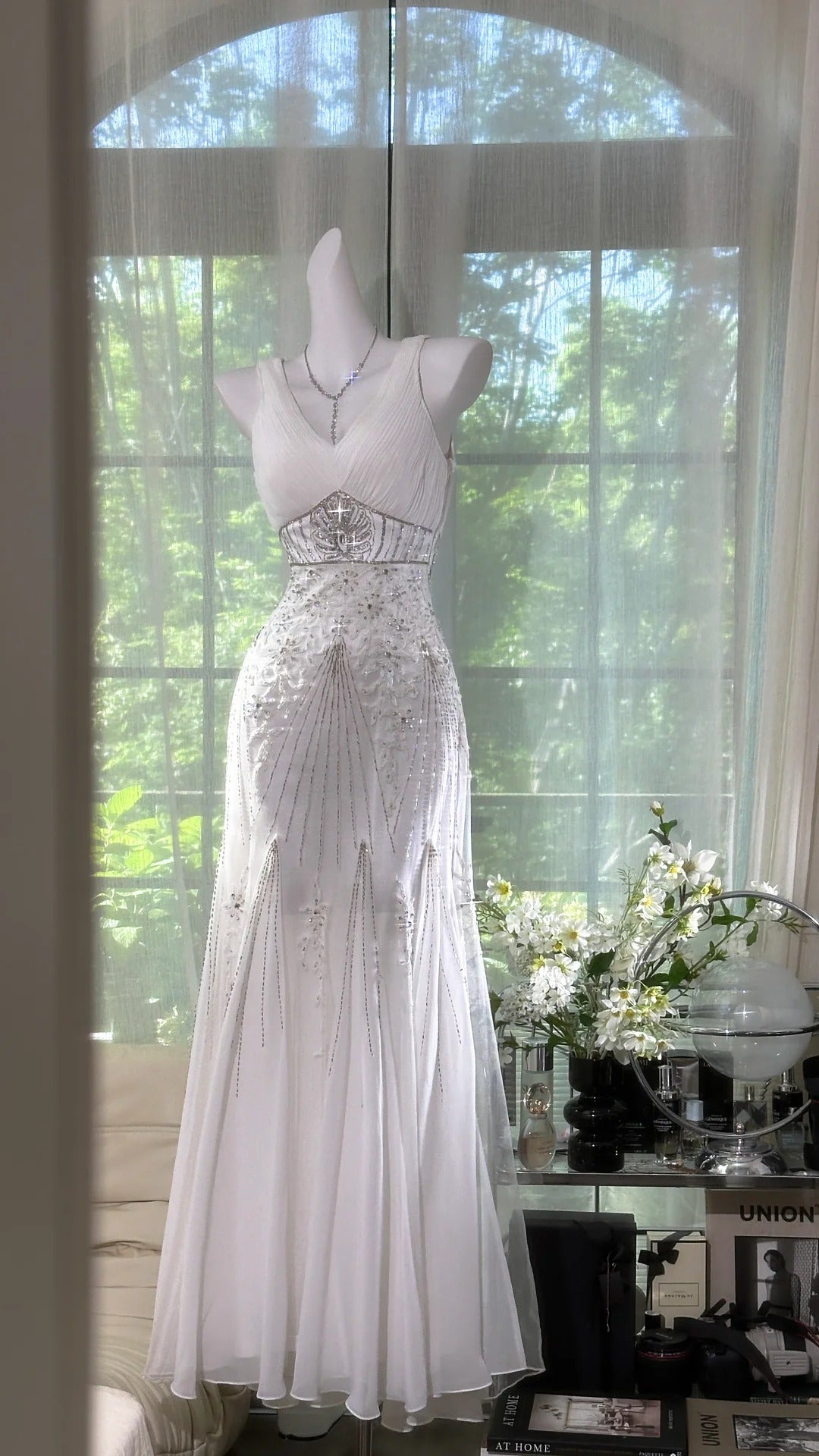 White exquisite beaded long fairy chiffon Prom Dress evening dress party dress gh5077
