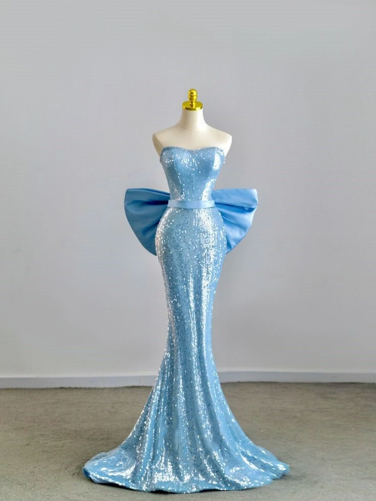 Blue gorgeous shiny elegant long sequined mermaid slim ball gown evening dress party dress gh3387