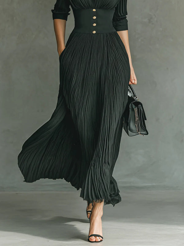 Chiffon Pleated Elegant Shirt Collar Women's Dress