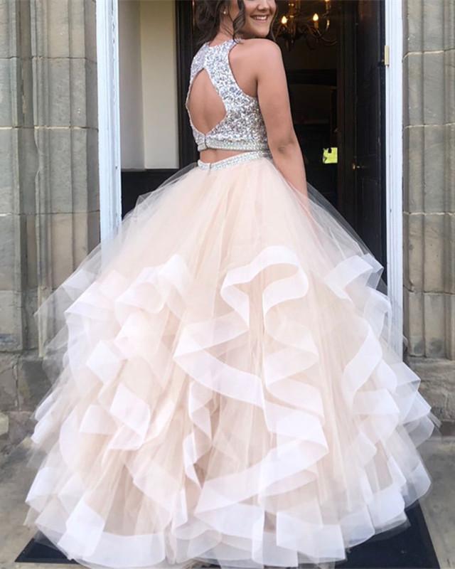 Two Piece Prom Dresses Ruffles Ball Gown
