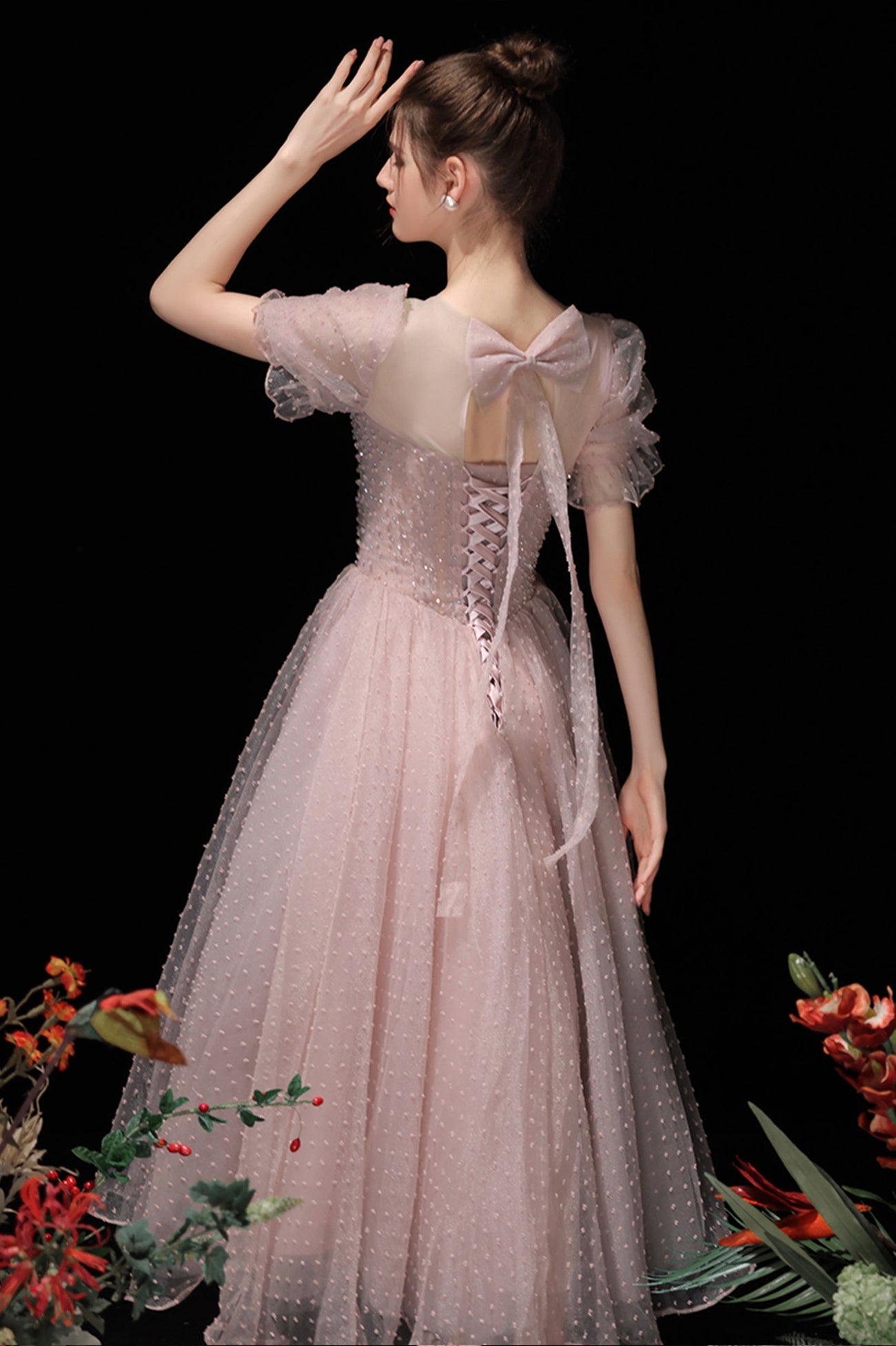 Pink Tulle Short A-Line Prom Dress, Cute Scoop Neckline Homecoming Party Dress