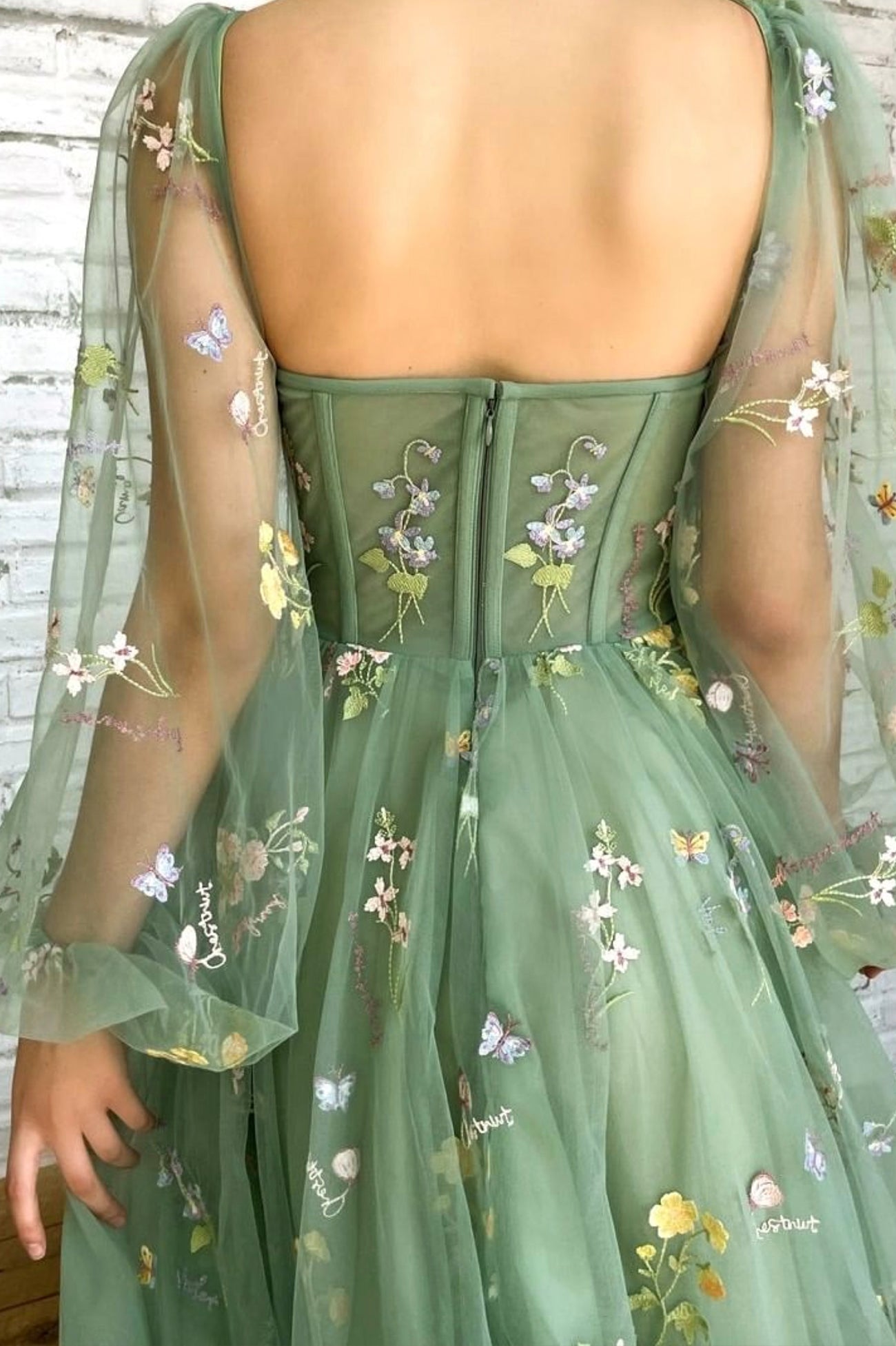 Green Tulle Lace Short Prom Dress, Cute Long Sleeve Homecoming Party Dress