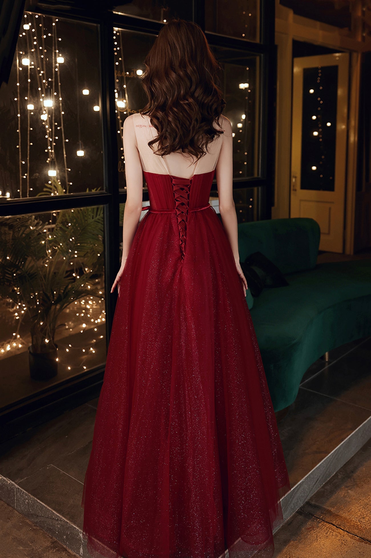 Black Scoop Neckline Tulle Long Prom Dress, A-Line Evening Party Dress