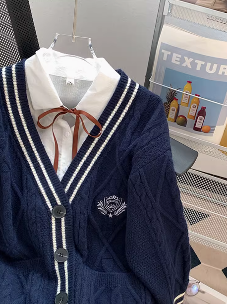 College Korean style V-neck JK cardigan autumn new style outer wear knitted sweater jacket for women ED0109