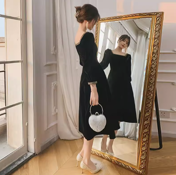 Black temperament dress high-end light luxury dress ED0158