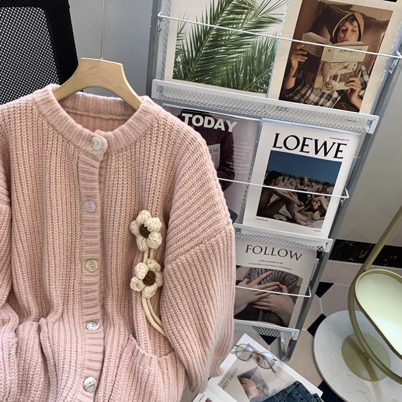 Retro Gentle Style Thick Round Neck Knitted Cardigan ED0222