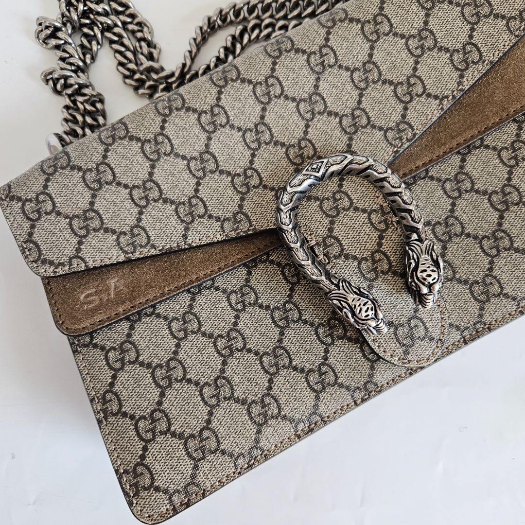 Gucci Beige GG Supreme Canvas and Suede Dionysus Shoulder Bag