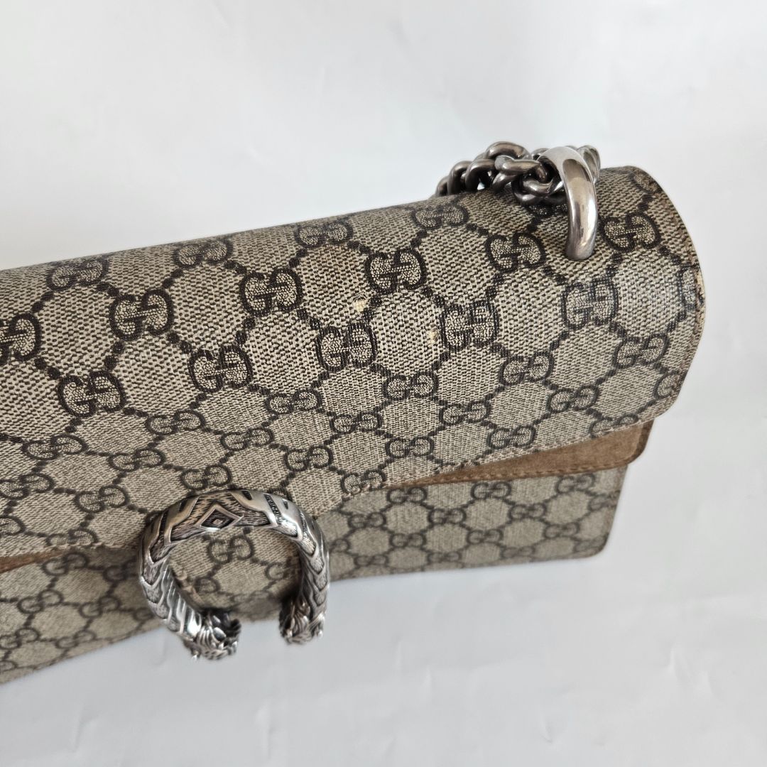Gucci Beige GG Supreme Canvas and Suede Dionysus Shoulder Bag