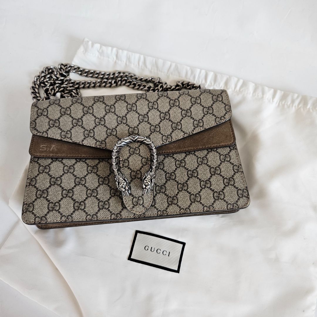 Gucci Beige GG Supreme Canvas and Suede Dionysus Shoulder Bag