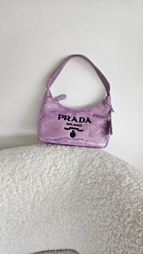 Prada Paillettes Sequin Mini Re-Edition 2000 Bag Lilium Black