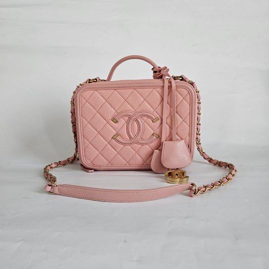 Chanel Pink Leather Medium Filigree Vanity Shoulder Bag