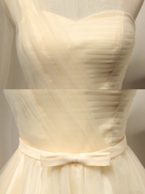 Champagne A-line sweetheart neck tulle short prom dress, champagne bridesmaid dress ED0971
