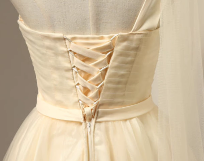 Champagne A-line sweetheart neck tulle short prom dress, champagne bridesmaid dress ED0971