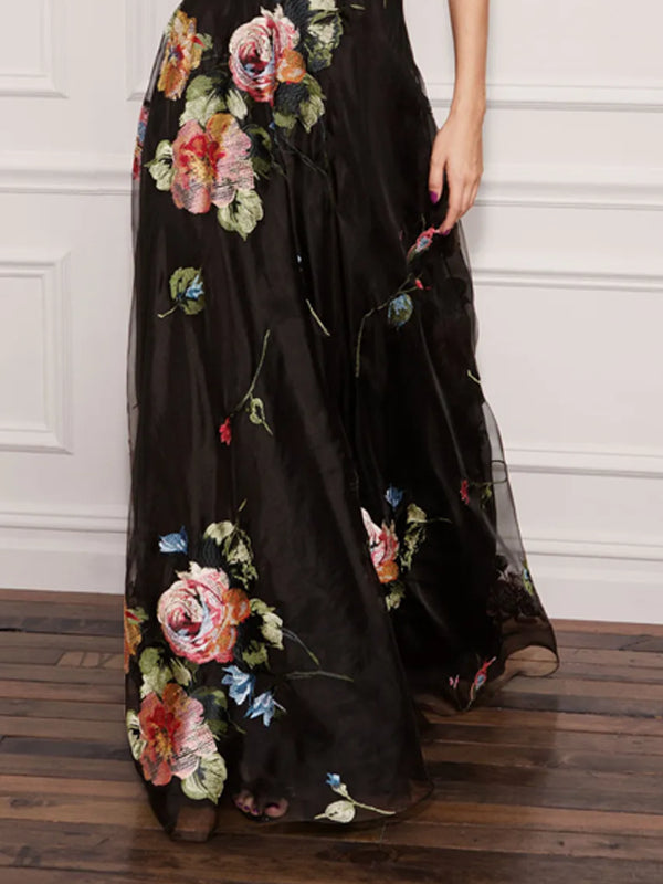 Temperament Mesh Printed One Shoulder Dress