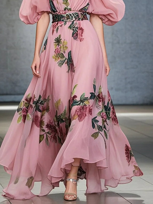 Slim Fit Chiffon Holiday Puff Sleeve Women's Dress