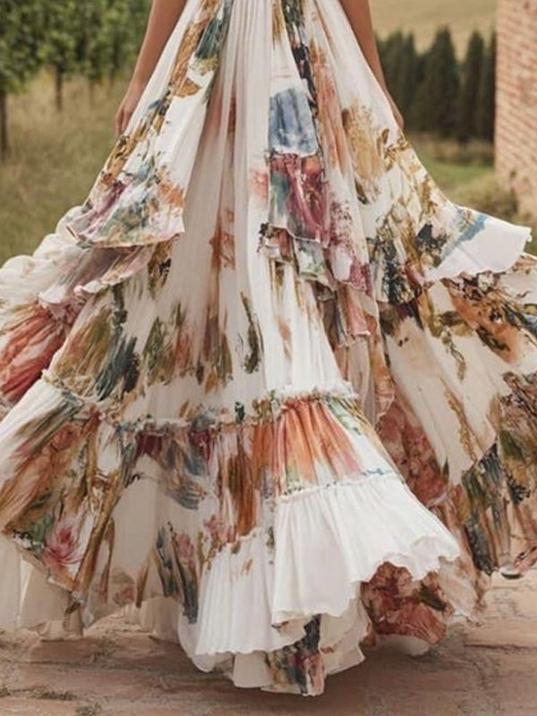 Retro Temperament One Shoulder Print Ladies Dress