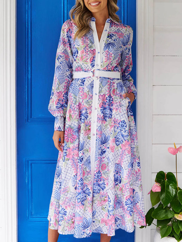 V Neck Simple Printed Holiday Women's Dress