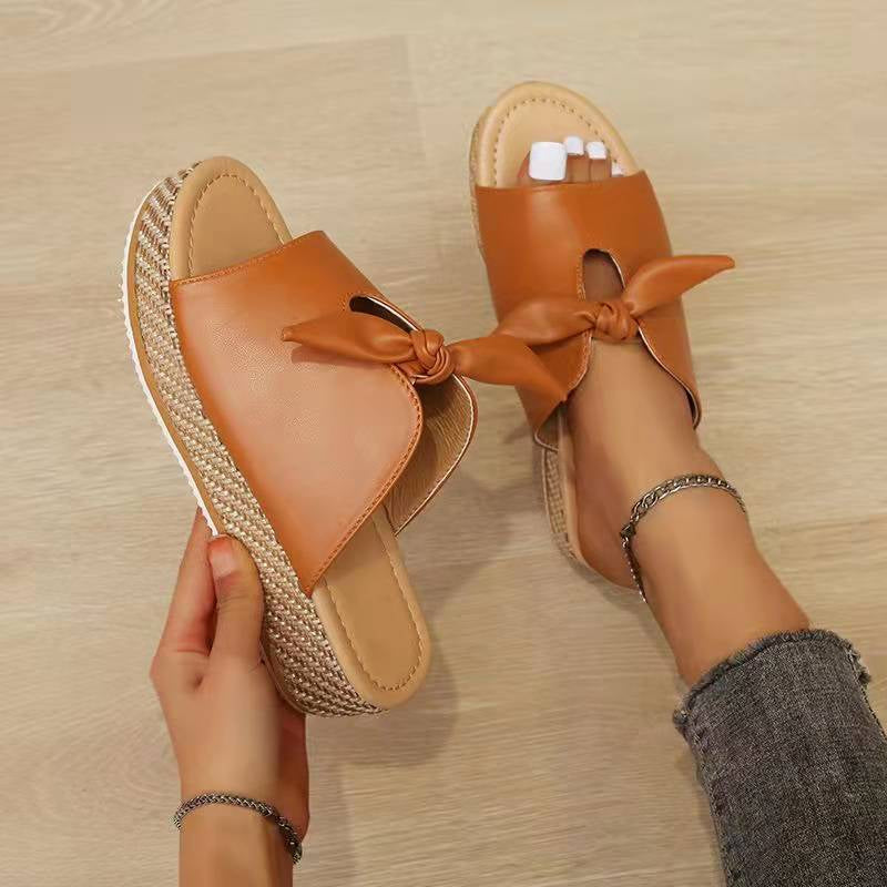 women's platform bow sandals slippers