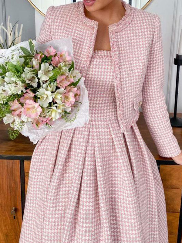 Casual Vintage Temperament Plaid Women's Dress Sets