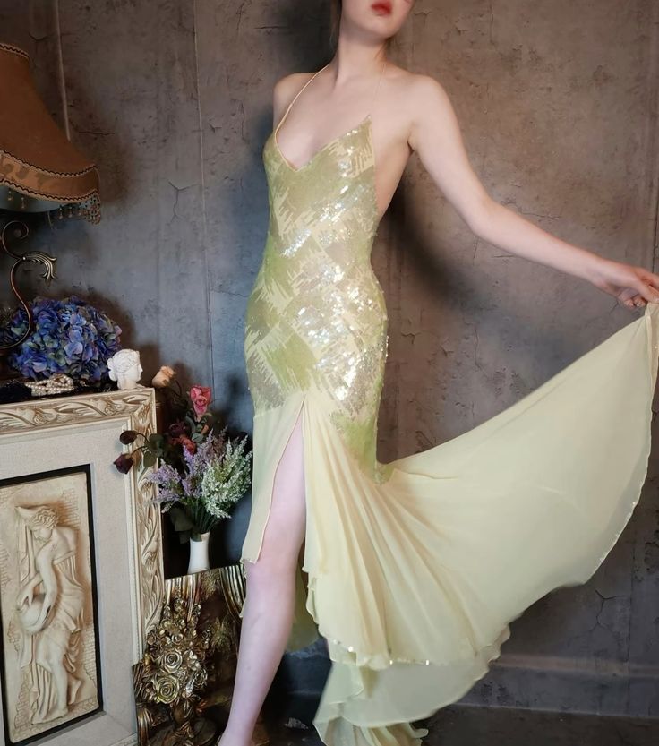 Gentle Green Mermaid Spaghetti Strap Sequin Chiffon Prom Dress Evening Dress SH2670