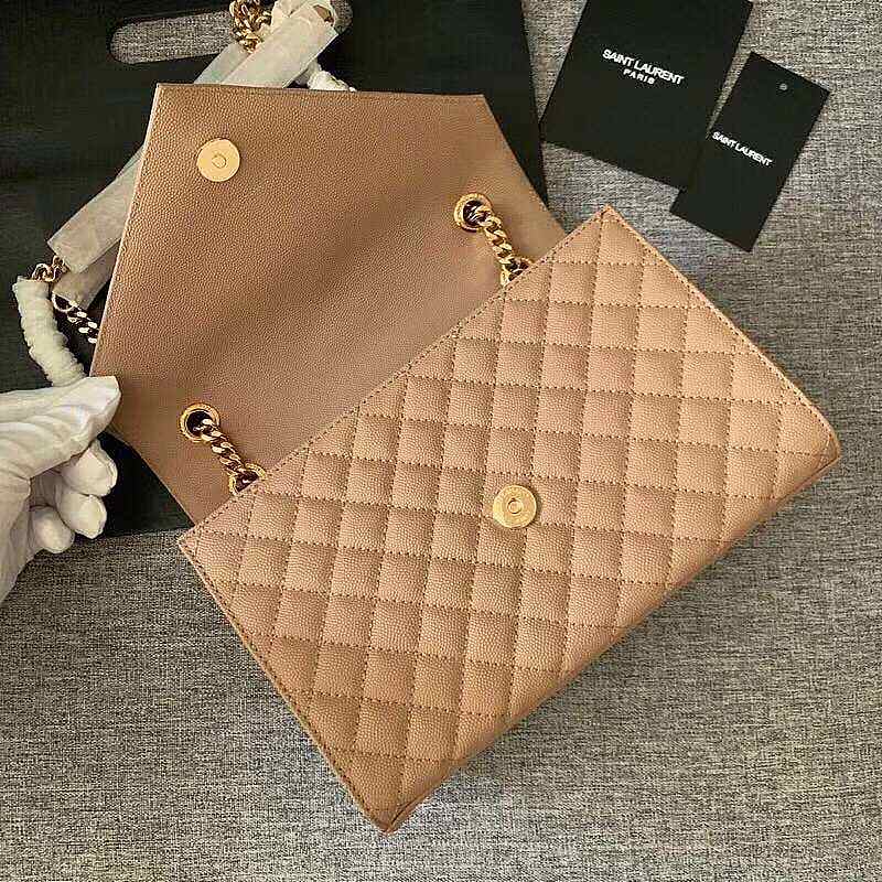 YSL Envelope Medium Beige Grain Leather 24x17.5x6 cm