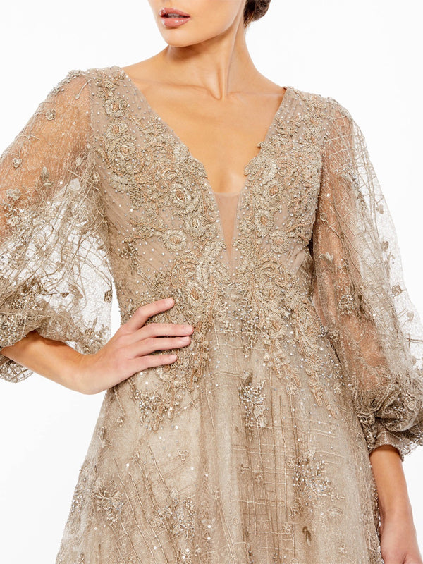 Bishop Sleeve Embroidered Dress