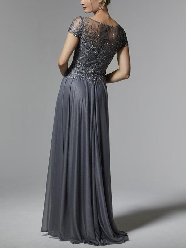 Round Neck Sequined Short Sleeves Maxi Dress
