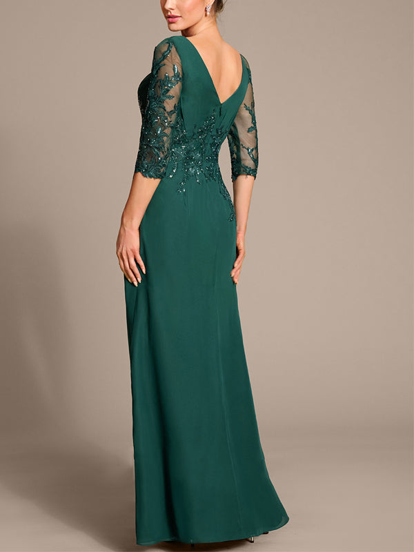 V-neck Sequins Solid Color Maxi Dress