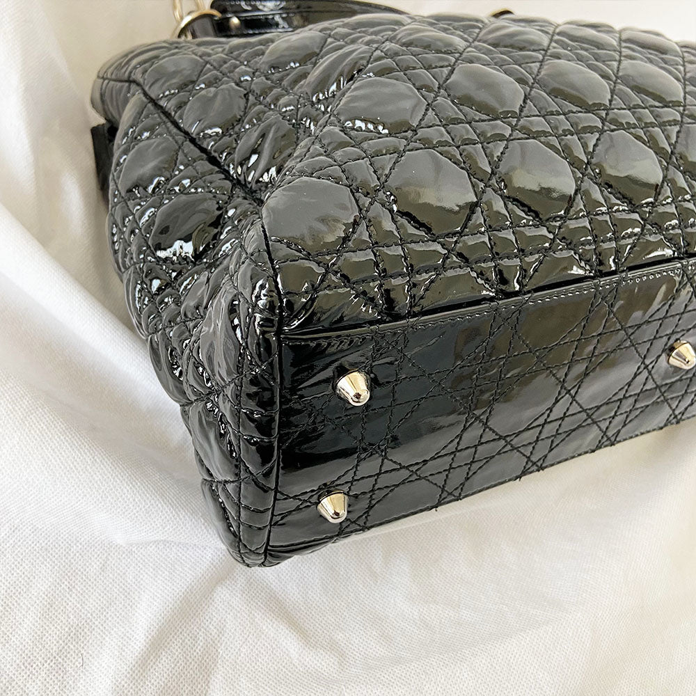 Dior Black Cannage Soft Patent Leather Lady Dior Shopper Tote