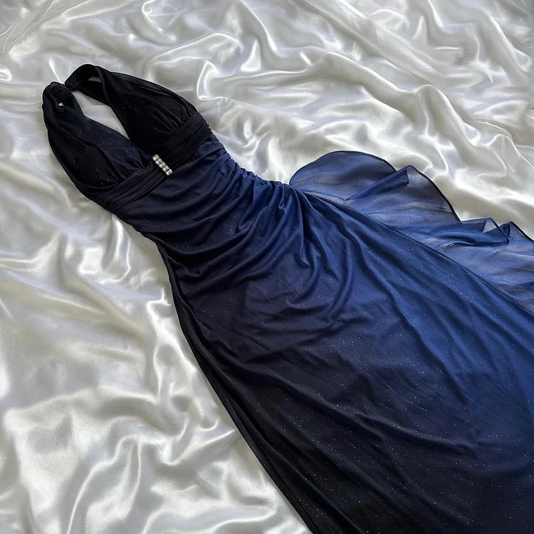Charming dark purple shiny fashion gradient elegant strap long chiffon evening dress party dress prom dress gh3594