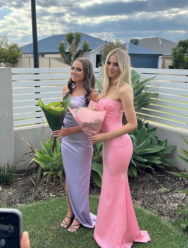 Simple Mermaid Strapless Pink Satin Long Prom Dress Evening Dress SH2552