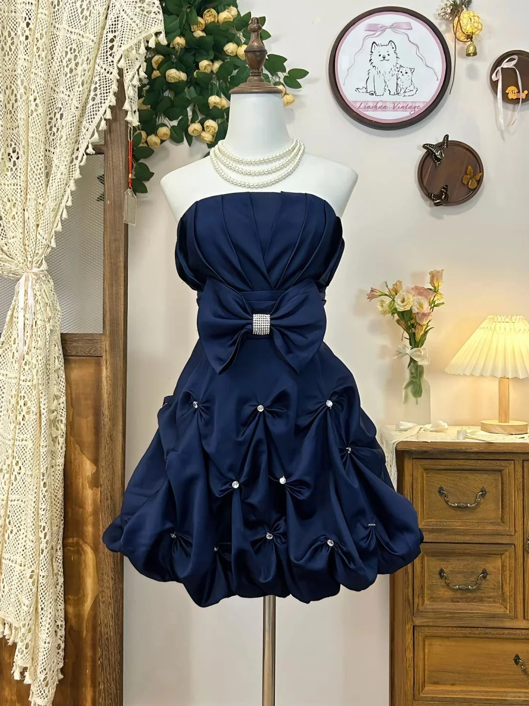 A Line Navy Blue Vintage Short Party Dress Cocktail Dresses Homecoming Dress cg25831