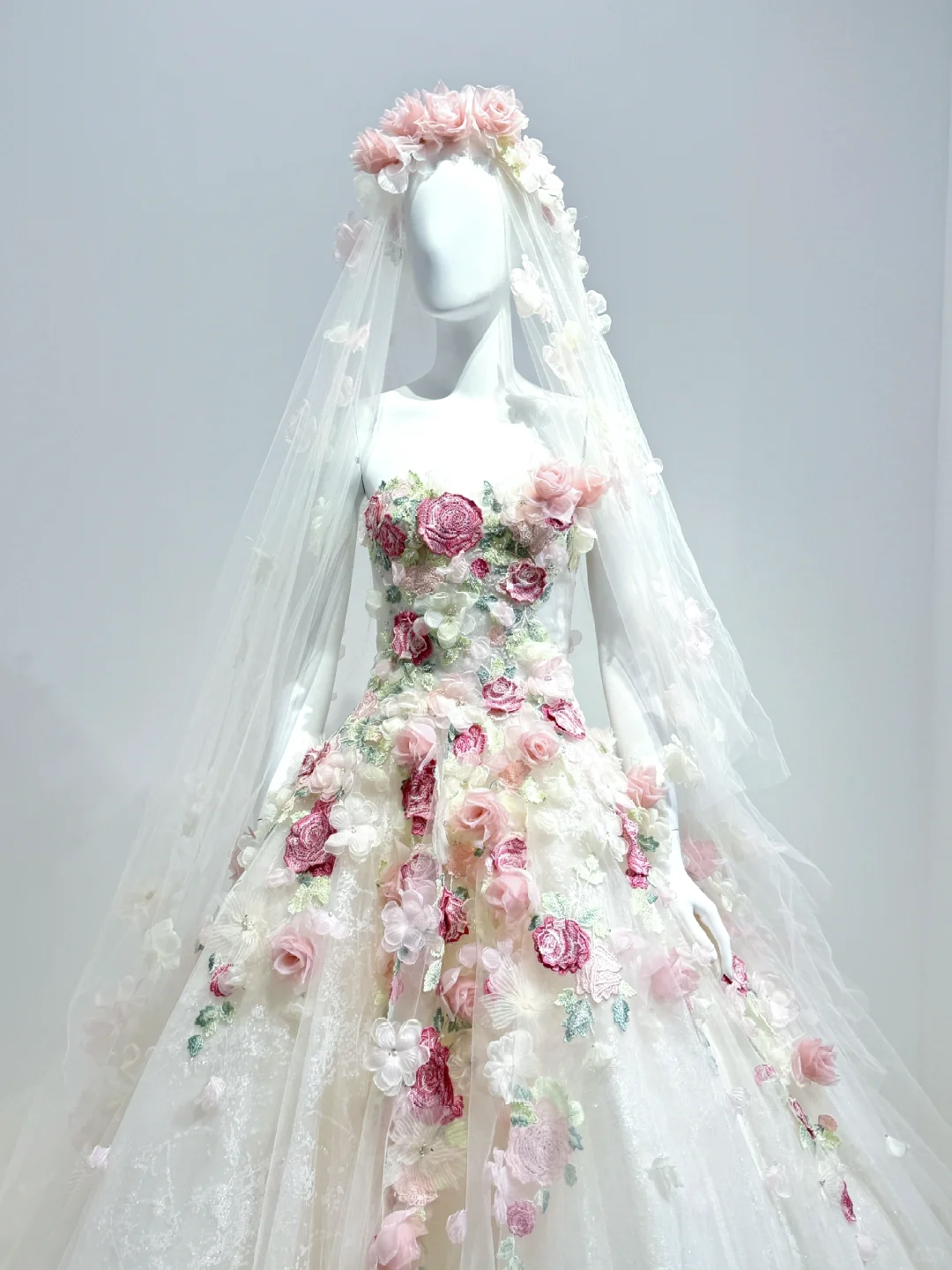 Romantic Pink Floral A Line Sweetheart Neck Tulle Long Prom Dress Gown Dress SH3581