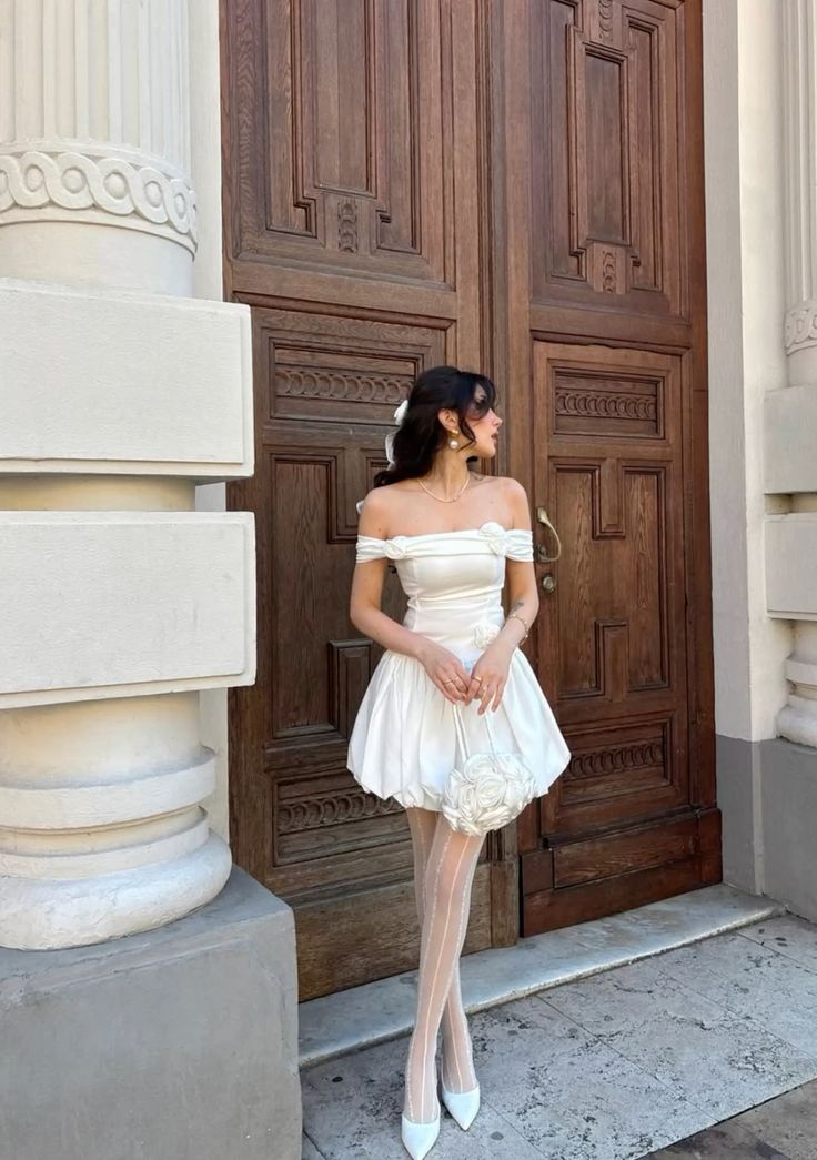 A Line Simple White Off Shoulder Birthday Outfit Short Evening Dress Short Party Dress Homecoming Dress fg8046