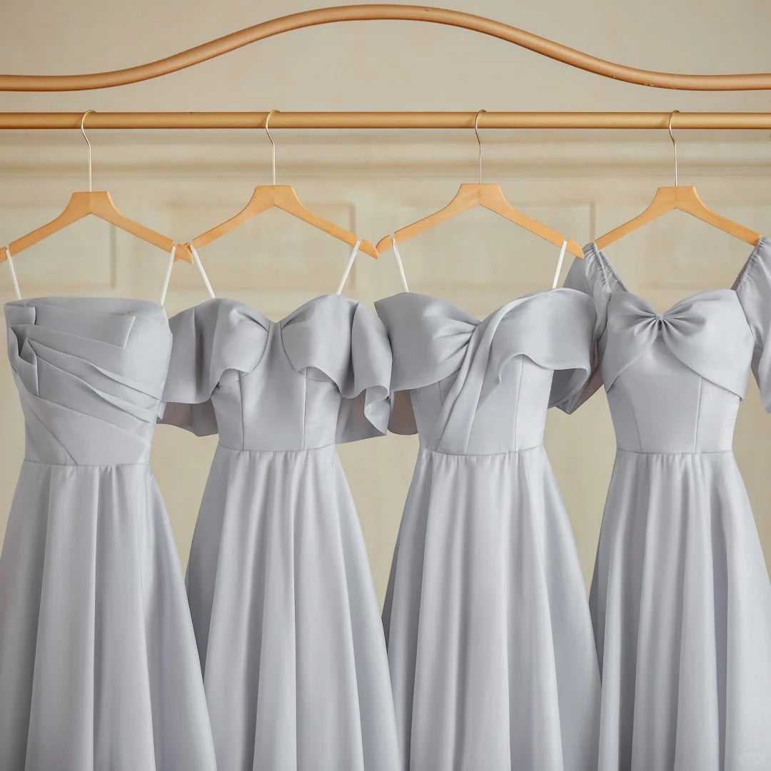 Silver Gray Elegant Fashion Long Satin Ball Gown Evening Dress Party Dress Bridesmaid Dresses Prom Dress gh3997