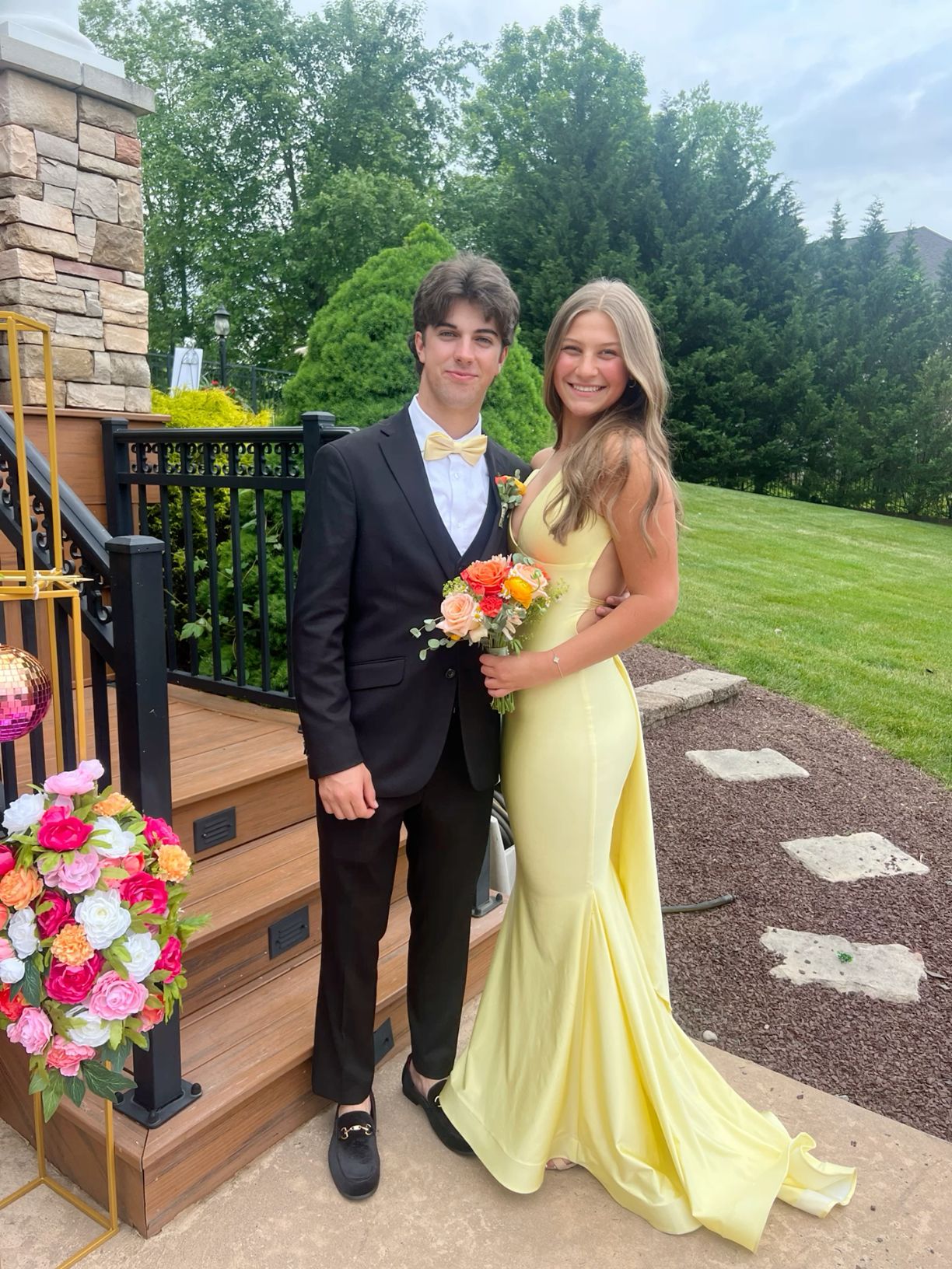 Cross Back Mermaid Long Gown with Attached Train yellow prom dress fg5712
