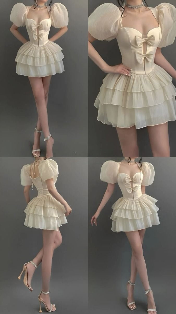 A Line Puffy Sleeves Short Evening Dress Cocktail Dresses Short Party Dress fg7882