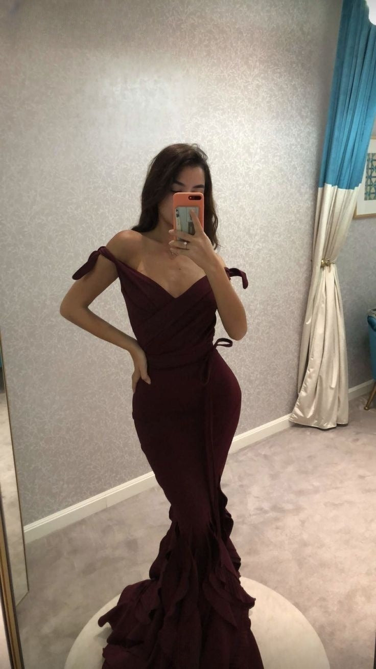 Off the shoulder long prom dress , mermaid prom dress cg13090